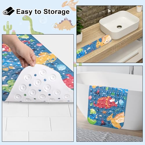 Topotdor Baby Bath Mat, Cartoon Bath Mat for Tub Non Slip Kids, 40x16 Inch Extra Long Toddler Bathtub Mat with Drain Holes & Suction Cups, Machine Washable Anti-Slip Shower Mat, Dinosaur - color: Dinosaur