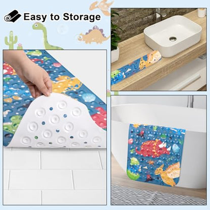 Topotdor Baby Bath Mat, Cartoon Bath Mat for Tub Non Slip Kids, 40x16 Inch Extra Long Toddler Bathtub Mat with Drain Holes & Suction Cups, Machine Washable Anti-Slip Shower Mat, Dinosaur - color: Dinosaur
