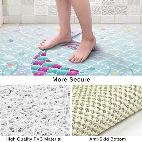 Square Shower Mats for Inside Shower, Mermaid Non Slip Bath Mat Quick Drying Bathmat Easy Cleaning Cute Shower Matt for Kids Bathroom Floor, Textured Surface Shower Foot Scrubber Mat, 24″X24″ - color: D03