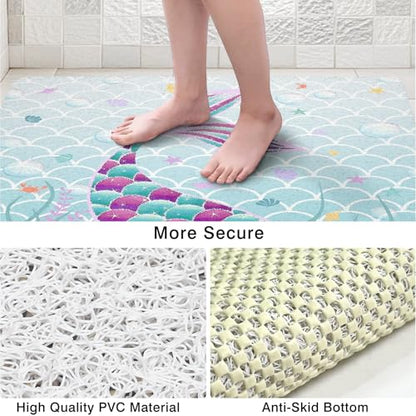 Square Shower Mats for Inside Shower, Mermaid Non Slip Bath Mat Quick Drying Bathmat Easy Cleaning Cute Shower Matt for Kids Bathroom Floor, Textured Surface Shower Foot Scrubber Mat, 24″X24″ - color: D03