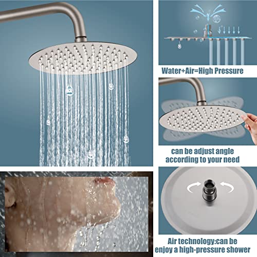 Aolemi Outdoor Shower Kit SUS304 with Cylinder Handheld Brushed Nickel | 2 Function,8 Inch Head,Cylinder Handheld Spray,Adjustable Height,Outside Exposed Shower Fixture,Single Handle,Wall Mount - color: Nickel