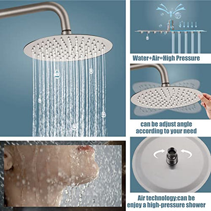 Aolemi Outdoor Shower Kit SUS304 with Cylinder Handheld Brushed Nickel | 2 Function,8 Inch Head,Cylinder Handheld Spray,Adjustable Height,Outside Exposed Shower Fixture,Single Handle,Wall Mount - color: Nickel