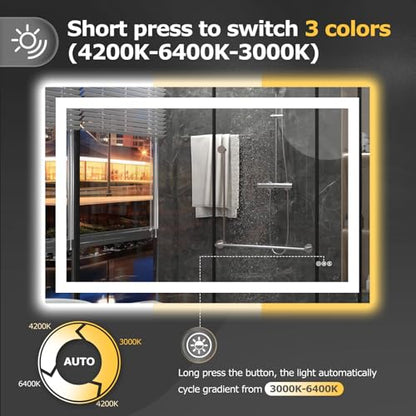 Hivone 48"X32" LED Bathroom Mirror with Lights, Anti-Fog, Dimmable, Backlit + Front Lit, Smart Bathroom Vanity Mirror, Memory Function, Shatterproof, Tempered Glass (Horizontal/Vertical) - size: 32"L x 48"W