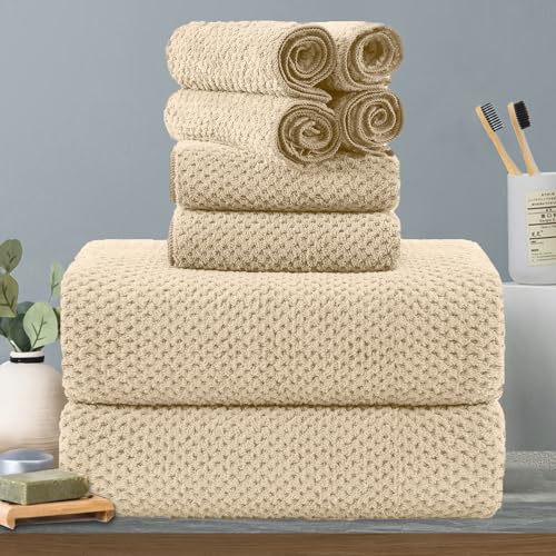 8-Piece Beige Bath Towels Set,2 Oversized Large Bath Towels Sheet,2 Hand Towels and 4 Washcloths - 600 GSM Soft Luxury Towel Set,Highly Absorbent Quick Dry Towel Collection for Bathroom,Hotel and Spa - color: Light Brown Set, size: 8-Piece Set