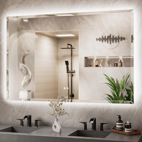 60 x 40 Oversized Backlit Mirror Bathroom, LED Vanity Mirror with Beveled Edge, Safe Tempered Glass, 3 Color Temperature, Anti-Fog, Dimmable, Memory Function, Wall-Mounted Vanity Mirrors - size: 40"L x 60"W
