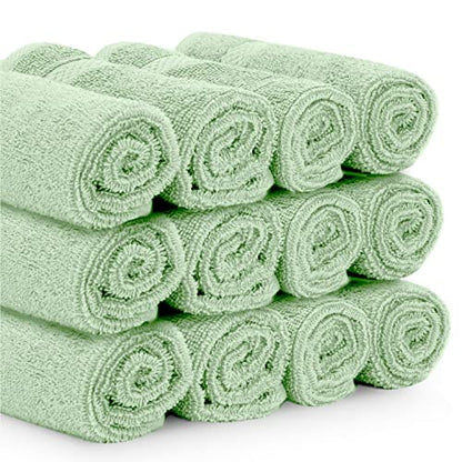 White Classic Luxury Cotton Washcloths 13x13 Inch - 650 GSM Turkish Cotton | Hotel, Spa, Bathroom Face Towel | 12 Pack, Mint Green - color: 10: Mint Green