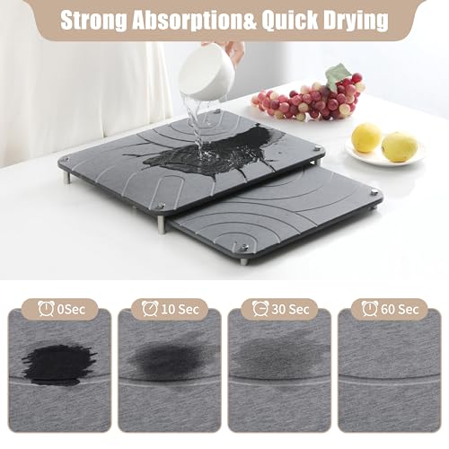 CZWL&HG 2 PCs Stone Dish Drying Mats for Kitchen Counter-Diatomaceous Dish Drying Mats Superb Absorbent with Non-Slip Stainless Steel Feet,Heat Resistant,15.7"(L)×11.8"(W)