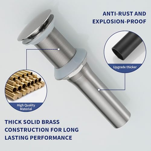 Brushed Nickel Bathroom Sink Drain Pop up Drain Without Overflow Rustproof | Bathroom Sink Stopper with Detachable Strainer Basket All Metal Rustproof Fits 1-1/2" to 1-3/4" Sink Hole by Homevacious - color: Brushed Nickel