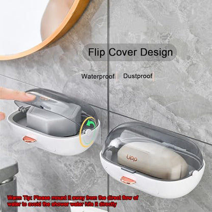 1Pc Shower Soap Dish Holder with Lid, Bar Soap Container with Drain | Wall Mounted Soap Box Container for Shower, Bathroom, Bathtub, Kitchen Sink, Adhesive Included - color: 1pc Wall-mounted