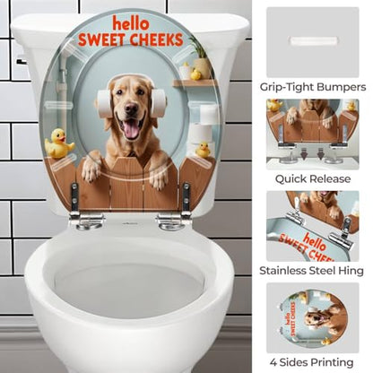 Round Resin Toilet Seat, Quietly Close Quick Release Hinges Cover | Toilet Lid Cover Easy to Clean and Install, Funny Dog Animal Hilarious Rustic Farmhouse Country Wooden Heavy Duty Toilet Seat - color: pattern4, size: O-shape