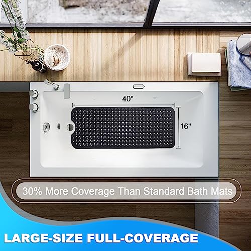 Bathtub and Shower Mats, 40x16 Inch Extra Large Non Slip Soft Bath Tub Mat with Suction Cups and Drain Holes for Bathroom Floor and Keep Tubs Clean, Machine Washable, Black - color: Black