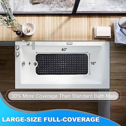 Bathtub and Shower Mats, 40x16 Inch Extra Large Non Slip Soft Bath Tub Mat with Suction Cups and Drain Holes for Bathroom Floor and Keep Tubs Clean, Machine Washable, Black - color: Black