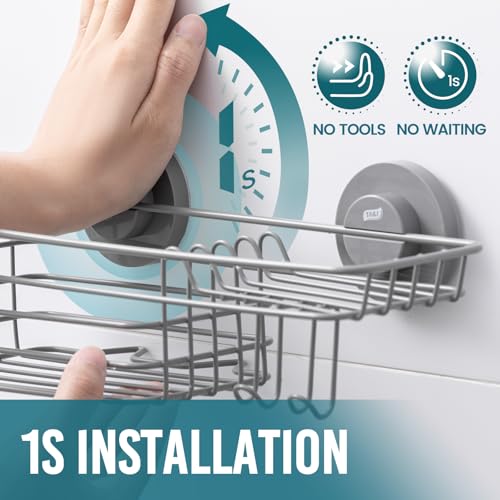 TAILI Shower Caddy Suction Cup with Hooks (Grey, 1 x Medium) - color: Grey, size: 1 x Medium