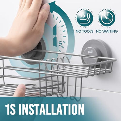 TAILI Shower Caddy Suction Cup with Hooks (Grey, 1 x Medium) - color: Grey, size: 1 x Medium