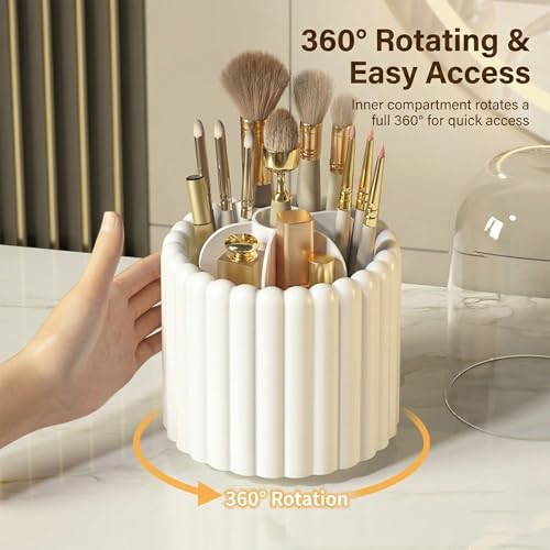 Toothbrush Holder with Sliding Lid, Toothbrush Holders for Bathrooms,360° Rotating Makeup Brush Storage Rack - Waterproof and Dustproof, Toothbrush Toothpaste Holder Beauty Brush (Snow-White) - color: Snow-white