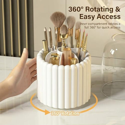 Toothbrush Holder with Sliding Lid, Toothbrush Holders for Bathrooms,360° Rotating Makeup Brush Storage Rack - Waterproof and Dustproof, Toothbrush Toothpaste Holder Beauty Brush (Snow-White) - color: Snow-white