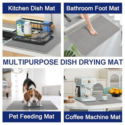 Large Dish Drying Mat 2 Pack, 23.8" x 17.3" Microfiber Ultra Absorbent Quick-Dry Dish Drying Mats for Kitchen Counter, Dish Rack Mat & Drying Pad for Countertops & Sinks, Machine Washable, Gray - size: Large