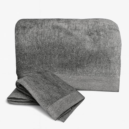 Luxury 3pc Bath Sheet Towel Set, Extra Large Bathroom Towel, 37x70 Viscose Derived from Bamboo & Cotton, Plush, Super Absorbent & Fast Drying, 1 Bath Sheets & 2 Hand Towels - Charcoal - color: Charcoal, size: 3pc