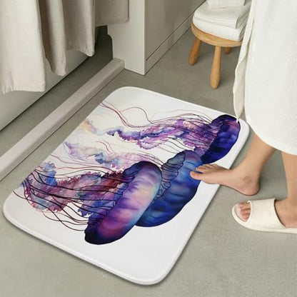 Bathroom Mat Set Ocean Nautical Tropical Modern Aesthetic Pretty Bathroom Rugs Sets 3 Piece Jellyfish, Memory Foam Bath Rugs, U-Shaped Toilet Rug Non Slip Absorbent Purple White - color: Color19