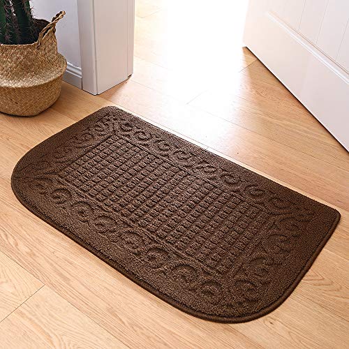 COSYHOMER 32x20 Half Round Kitchen Rug,Non Slip Washable Mat,Brown 2PCS | Polypropylene tufted textile,small half circle rug,kitchen sink mat,Kitchen floor mat - color: Brown 2pcs, size: 1'8" x 2'8" (Semicircular)