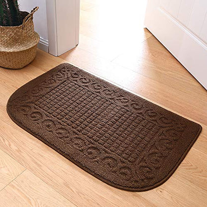 COSYHOMER 32x20 Half Round Kitchen Rug,Non Slip Washable Mat,Brown 2PCS | Polypropylene tufted textile,small half circle rug,kitchen sink mat,Kitchen floor mat - color: Brown 2pcs, size: 1'8" x 2'8" (Semicircular)