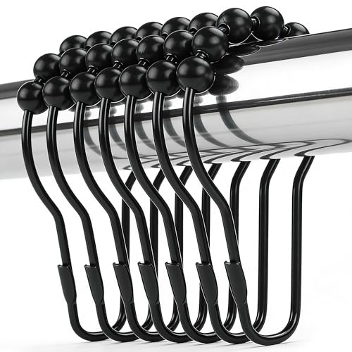 Shower Curtain Hooks Rings, Rustproof Metal Shower Curtain Rings for Bathroom Shower Rods Curtains - Set of 12, Matte Black - color: Matte Black