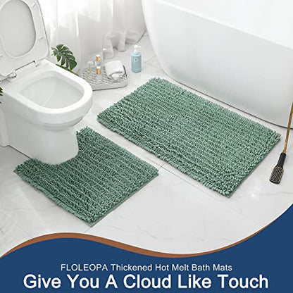FLOLEOPA Bath Mat, Toilet Rugs U-Shaped, 24 X 20 Inches, Extra Soft Plush Bath Bathroom Rug, Super Absorbent, Non-Slip, Dry Quickly, Machine-Washable, Sage Green - color: Sage Green, size: 20x24 inches