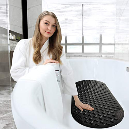 DEXI Bathtub Mat Non Slip 16x35, Shower Floor Mats for Bathroom Bath Tub | Black, Washable Oval Bathmat, Suction Cups and Drain Holes to Keep Tubs Clean - color: All Black