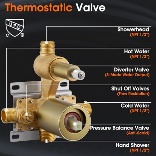 Rainfall Shower System Shower Faucet Set, Luxury, Antique, Light Gold | 9 Inch Shower Head and Handheld Spray, Pressure Balance Valve, Wall Mounted, Bathroom, Shower Trim Kit - color: Brushed Light Gold, style: With Handheld