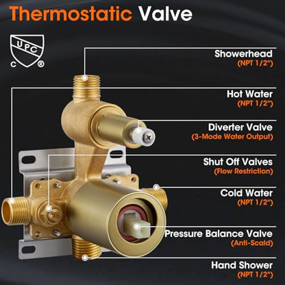 Rainfall Shower System Shower Faucet Set, Luxury, Antique, Light Gold | 9 Inch Shower Head and Handheld Spray, Pressure Balance Valve, Wall Mounted, Bathroom, Shower Trim Kit - color: Brushed Light Gold, style: With Handheld