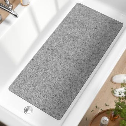 HITSLAM Bathtub Mat Non Slip, 35 x 16 Inch Long Soft PVC Loofah Shower Mat, Bath Mat for Tub Without Suction Cups, Quick Drying Bath Tub Mat for Shower and Bathroom, Easy to Clean, Grey - color: Grey