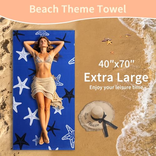 Oversized Beach Towels 4 Pack,40”x70” Microfiber Thin Large Beach Towel Set for Adults Travel Camping Swimming,Turtle Starfish Them Sand Free Quick Dry Lightweight XL Pool Towels -Blue & Green Pine - color: Blue, Green Pine