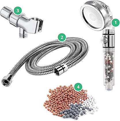Original StoneStream EcoPower High Pressure Handheld Shower Head with ON OFF switch- 3 Spray Settings with Hose, Wall Adapter and Replacement Beads - style: 4-in-1 Shower Head Kit