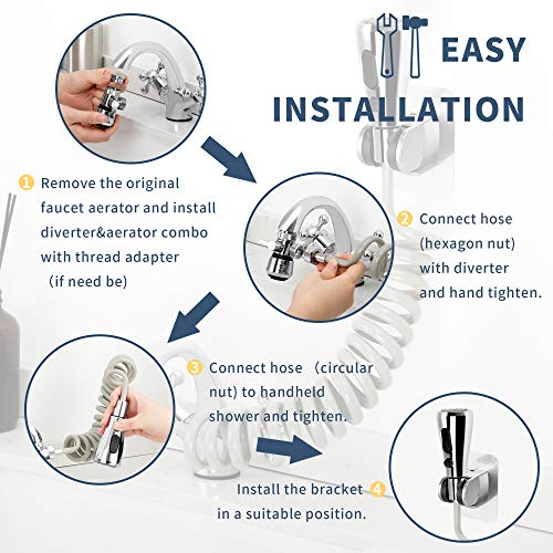 CECEFIN Kitchen Sink Sprayer Hose Attachment for Faucet, 79" Recoil Hose | Kitchen Faucet Head Replacement, Pressurized Water Saving Aerator &Diverter Valve, Bathroom/Utility Faucet Sprayer Attachment - color: F- Grey- ON/OFF Pause Sprayer