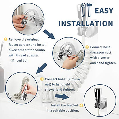 CECEFIN Kitchen Sink Sprayer Hose Attachment for Faucet, 79" Recoil Hose | Kitchen Faucet Head Replacement, Pressurized Water Saving Aerator &Diverter Valve, Bathroom/Utility Faucet Sprayer Attachment - color: F- Grey- ON/OFF Pause Sprayer