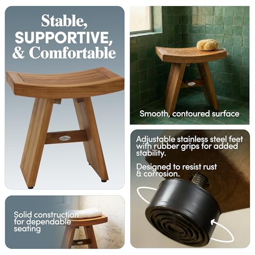 AquaTeak Asia 18" Teak Shower Bench | Durable, Water-Resistant Teak, Shower Chair & Shaving Foot Rest, Indoor/Outdoor Use - size: Bench Only