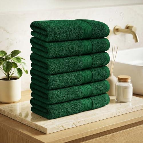 100% Cotton Hand Towels 18x28 Inches, 600 GSM, Soft & Absorbent, Set of 6, Green - color: Green, size: Hand Towel Set of 6