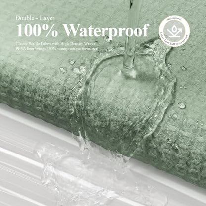 3 in 1 Waffle Shower Curtain Set with PEVA Liner 72x72 Sage Green | 256GSM Heavy Duty Fabric, Waterproof Clear Liner, Hotel Luxury Weighted Cloth Shower Curtains for Bathroom, 12 Plastic Hooks - color: A Sage Green, size: 72"W x 72"L (Pack of 1)