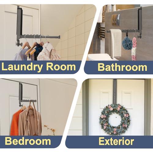 Majewel Over The Door Hooks Hanger 2 Pack, Adjustable Foldable Drying Rack for Laundry, Towels, Bags, Bathroom, Black