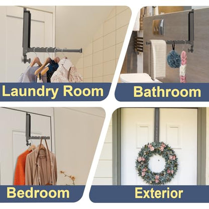 Majewel Over The Door Hooks Hanger 2 Pack, Adjustable Foldable Drying Rack for Laundry, Towels, Bags, Bathroom, Black