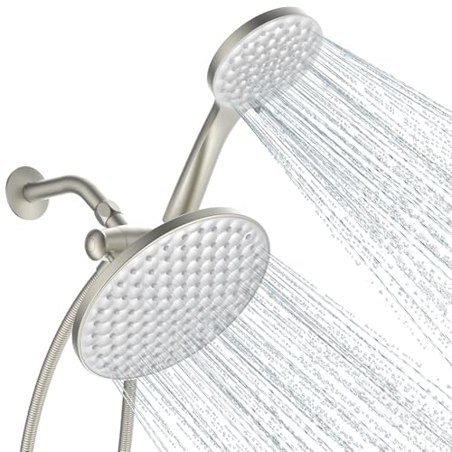 Dual Shower Head with Handheld Combo, 8.6" Rainfall Showerhead | 6 Settings Handheld Shower Head with Hose, Dual Shower System for Full Body Coverage and Easy Installation(Brushed Nickel) - color: Brushed Nickel