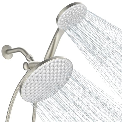 Dual Shower Head with Handheld Combo, 8.6" Rainfall Showerhead | 6 Settings Handheld Shower Head with Hose, Dual Shower System for Full Body Coverage and Easy Installation(Brushed Nickel) - color: Brushed Nickel
