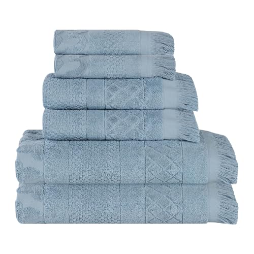 SUPERIOR Cotton 6 Piece Towel Set, Quick Dry, Bathroom Essentials, Shower, Spa, Luxury Plush Soft Absorbent Towels, Includes 2 Bath, 2 Hand, 2 Washcloth/Face Towels, Rolla Collection, Blue - color: Blue, size: 6 Piece Towel Set
