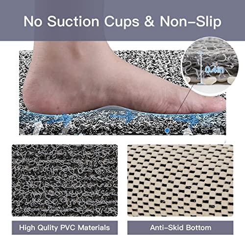 Shower Mat Non Slip,27 x 27 Inch Extra Large Bath Mat with Drain,Soft Square Loofah Shower Stall Mat Bathtub Mat for Bathroom,Without Suction Cups (Black White) - color: Black White