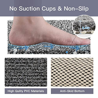 Shower Mat Non Slip,27 x 27 Inch Extra Large Bath Mat with Drain,Soft Square Loofah Shower Stall Mat Bathtub Mat for Bathroom,Without Suction Cups (Black White) - color: Black White