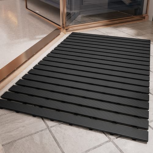 Shower-Mat Non Slip, PADOOR Heavy Duty Bathtub-Mat Curlable Quick Drain Sturdy Bath Tub Mat Without Suction Cups for Indoor Outdoor Use 17x26 Inch Black - color: Black, size: 17" x 26" (Rectangular)