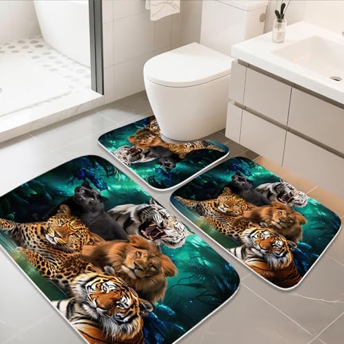 Bathroom Mat Set Cheetah Print Leopard Western Wildlife Animals Bathroom Rugs Sets 3 Piece Tiger Lion, Memory Foam Bath Rugs, U-Shaped Toilet Rug Non Slip Absorbent Green - color: Color8