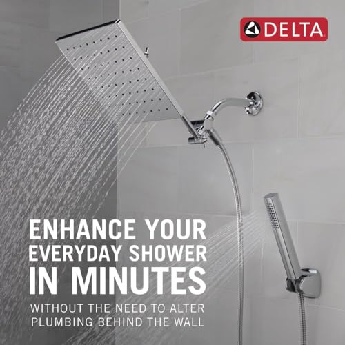 Delta Faucet 10-inch Raincan Shower Head and Hand Held Shower Combo, Chrome Square Shower Head, Rainfall Shower Head, Hand Shower, High Pressure Shower Head, 1.75 GPM Flow Rate, Chrome 75527 - color: Chrome