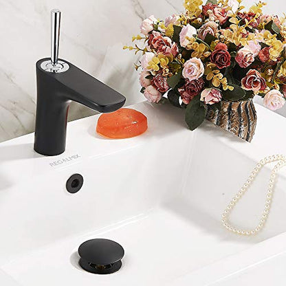 REGALMIX Vessel Sink Drain, Bathroom Faucet Vessel Sink Pop Up Drain Stopper, Built-in Anti-Clogging Strainer, with Overflow Matt Black, Fits Standard American Drain Hole(1-1/2" to 1-3/4") RWF083P - color: Black, size: With Overflow