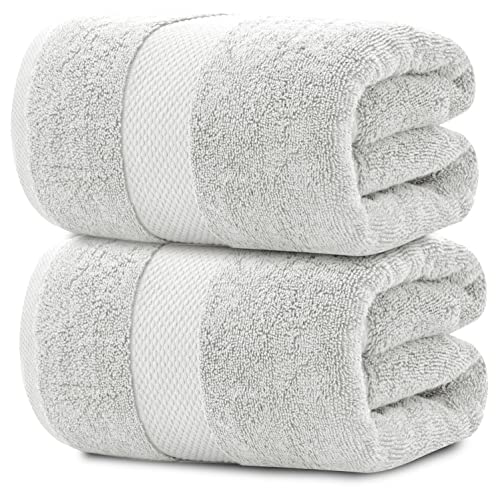 White Classic Luxury Soft Bath Sheet Towels - 650 GSM Cotton Luxury Bath Towels Extra Large 35x70 | Highly Absorbent and Quick Dry | Hotel Collection Extra Large Bath Towels Oversized, Silver, 2 Pack - color: 05: Silver